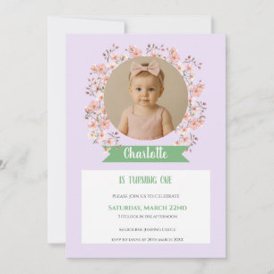 Floral Photo Birthday Invitation for Girl Kaart