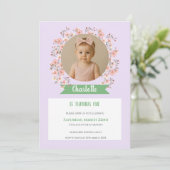 Floral Photo Birthday Invitation for Girl Kaart (Staand voorkant)
