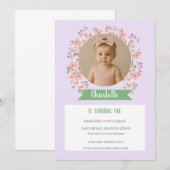 Floral Photo Birthday Invitation for Girl Kaart (Voorkant / Achterkant)