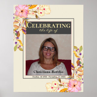 Floral Photo Celebrating the life Woman Funeral Poster