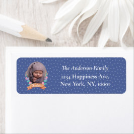 Floral Photo Christmas Blue Violet retouradres Etiket