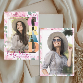 Floral Photo Class of 2026 Graduation Announcement Kaart