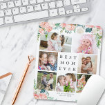 Floral Photo Collage BEST MOM EVER Personalized Muismat<br><div class="desc">Creëer een toetsenbord met een muisblok met foto's in het keepasje met een collage van 7 van uw favoriete afbeeldingen, voorzien van een waterverf, wazige roze en roos gekleurde bloemen op een verwisselbare witte achtergrond. De eenvoudige, klassieke titel BEST MOM kan EVER worden veranderd en u kunt een persoonlijk bericht...</div>