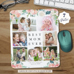 Floral Photo Collage BEST MOM EVER Personalized Muismat<br><div class="desc">Creëer een toetsenbord met een muisblok met foto's in het keepasje met een collage van 7 van uw favoriete afbeeldingen, voorzien van een waterverf, wazige roze en roos gekleurde bloemen op een verwisselbare witte achtergrond. De eenvoudige, klassieke titel BEST MOM kan EVER worden veranderd en u kunt een persoonlijk bericht...</div>