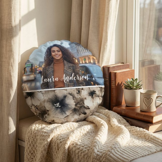 Floral photo create your own modern cute  rond kussen (Creator heeft geüpload)