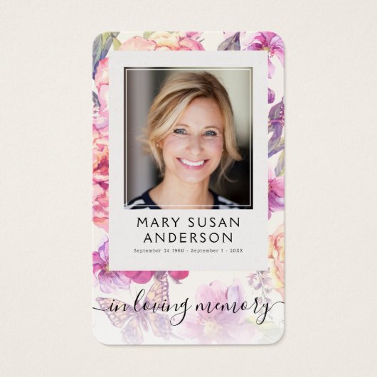 Floral Photo Funeral Memorial Prayer Kaart (Voorkant)