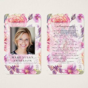 Floral Photo Funeral Memorial Prayer Kaart