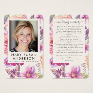 Floral Photo Funeral Memorial Prayer Kaart