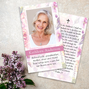 Floral Photo Funeral Memorial Prayer Kaart