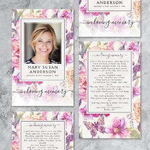 Floral Photo Funeral Memorial Prayer Kaart