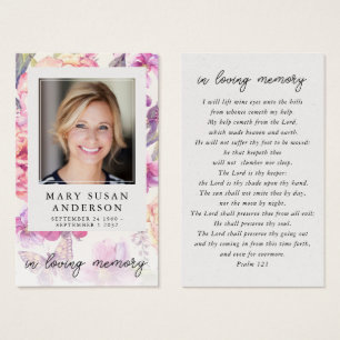 Floral Photo Funeral Memorial Prayer Kaart