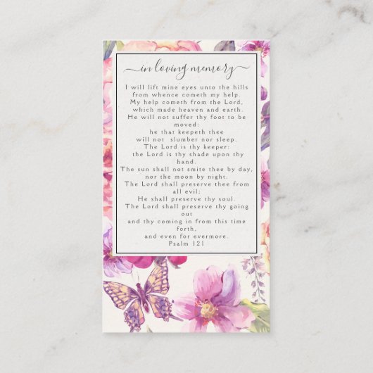 Floral Photo Funeral Memorial Prayer Kaart Contactkaartje (Achterkant)