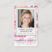 Floral Photo Funeral Memorial Prayer Kaart Contactkaartje (Voorkant)