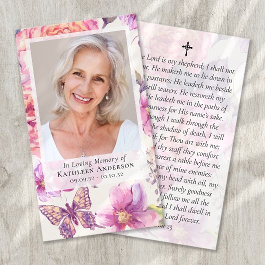 Floral Photo Funeral Memorial Prayer Kaart Contactkaartje