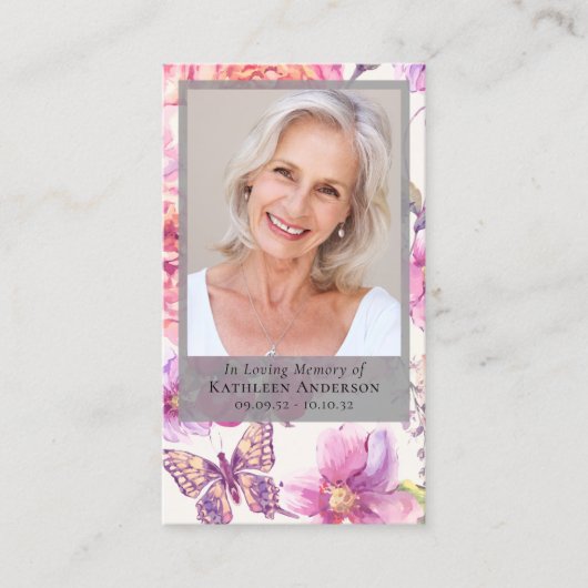 Floral Photo Funeral Memorial Prayer Kaart Contactkaartje (Voorkant)