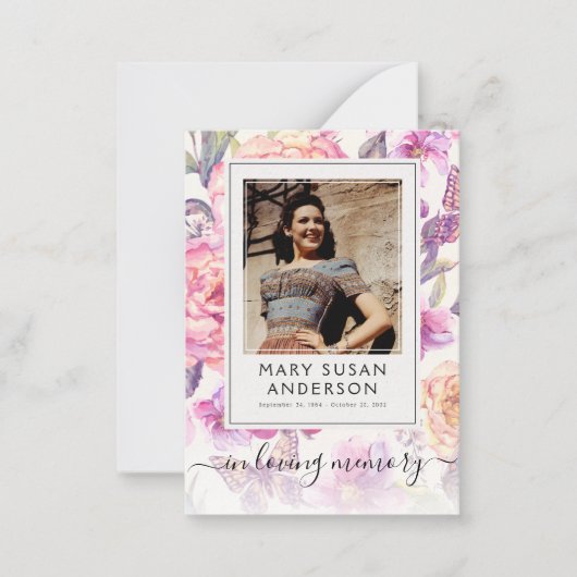 Floral Photo Funeral Memorial Prayer Kaart Notitiekaartje (Voorkant)