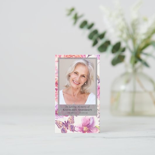 Floral Photo Funeral Memorial Prayer Kaart Visitekaartje (Staand voorkant)