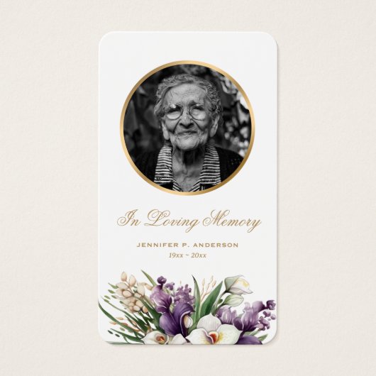 Floral Photo Funeral Memorial Prayer Kaarten Visitekaartje (Voorkant)