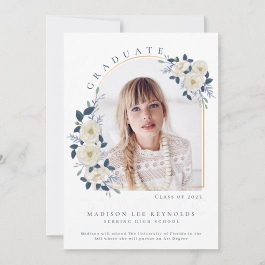 Floral Photo Girl High School Afstuderen Kaart (Voorkant)