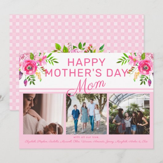 Floral Photo Happy Moederdag van groep Feestdagenkaart (Voorkant / Achterkant)