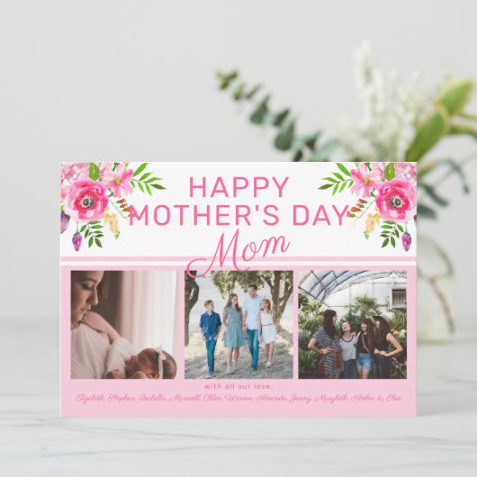 Floral Photo Happy Moederdag van groep Feestdagenkaart (Staand voorkant)