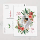 Floral Photo Holiday Merry Kerstmis Waterverf Briefkaart (Voorkant / Achterkant)