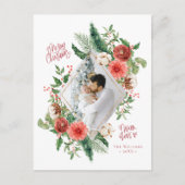 Floral Photo Holiday Merry Kerstmis Waterverf Briefkaart (Voorkant)