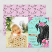 Floral Photo Horse Birthday Theme Kaart (Voorkant / Achterkant)