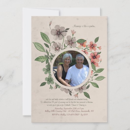 Floral Photo Lijst Invitation Kaart (Voorkant)