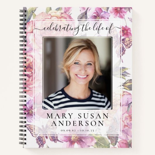 Floral Photo Memorial Guest Book Notitieboek (Voorkant)