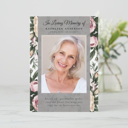  Floral Photo Memorial Service Programma (Staand voorkant)