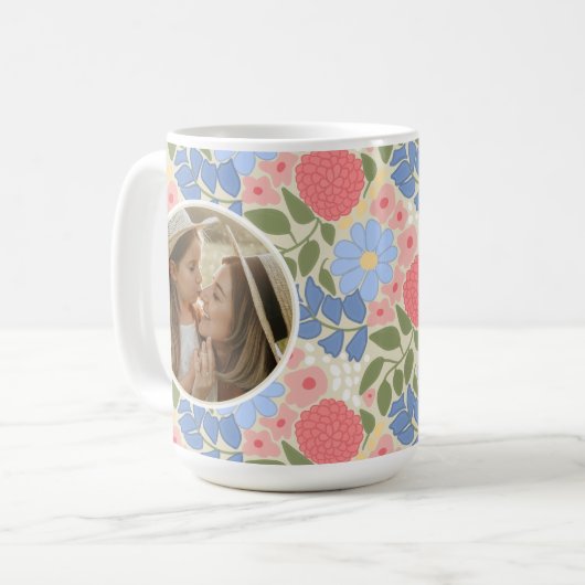 Floral Photo Mug – Personalized Message & Keepsake Koffiemok (Voorkant links)