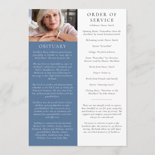 Floral Photo Order of Service Funeral Programmakaart (Achterkant)