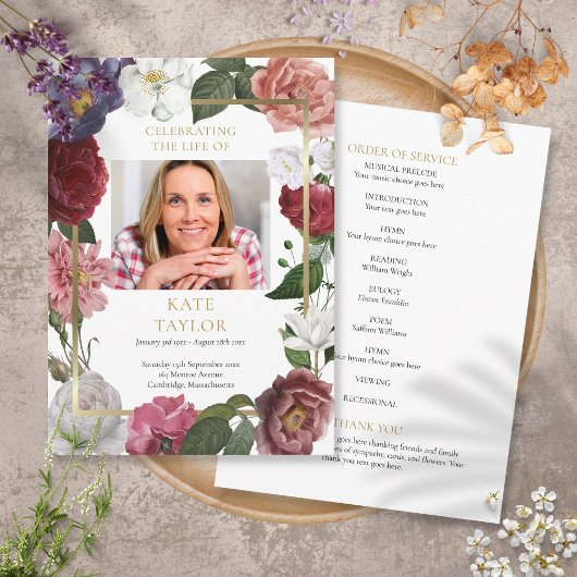 Floral Photo Order of Service Funeral Programme Programmakaart