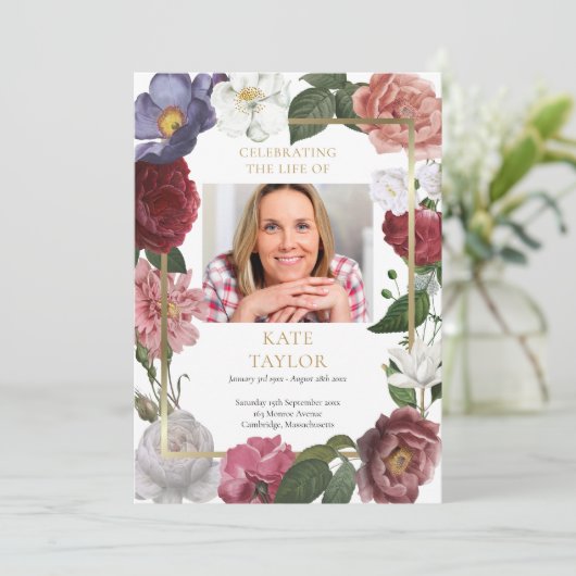 Floral Photo Order of Service Funeral Programme Programmakaart (Staand voorkant)