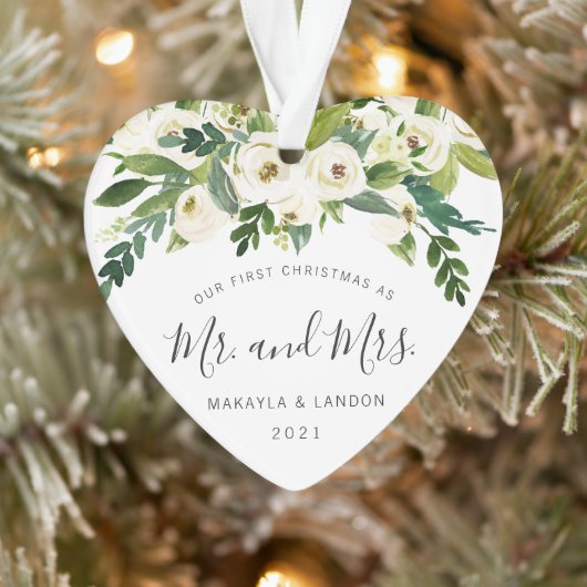 Floral Photo Pas getrouwd Ons eerste kerstfeest Ornament (Boom)