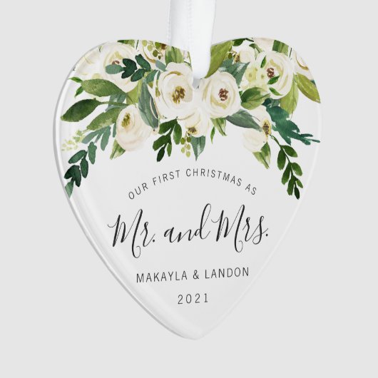 Floral Photo Pas getrouwd Ons eerste kerstfeest Ornament (voorkant)