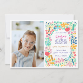 Floral Photo Preschool Graduation Invitation Kaart