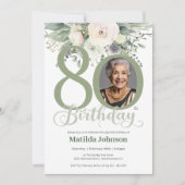 Floral Photo Sage 80th Birthday  Kaart (Voorkant)