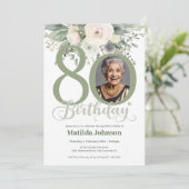 Floral Photo Sage 80th Birthday  Kaart (Staand voorkant)