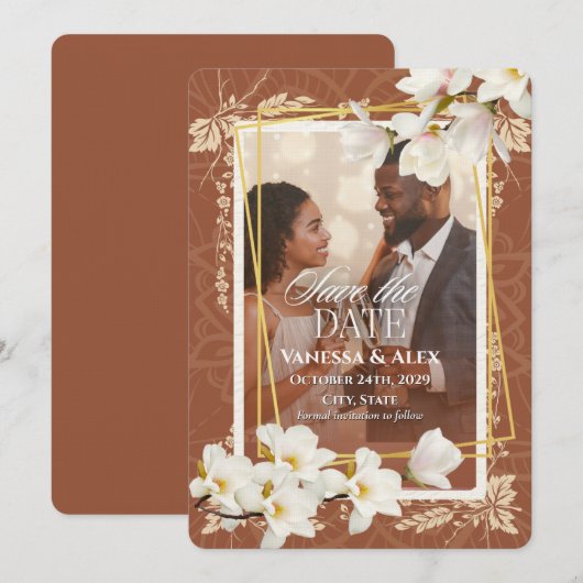 Floral Photo Save the Date  Kaart (Voorkant / Achterkant)