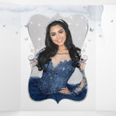Floral Photo Silver en Navy Blue Quinceanera Drieluik Uitnodiging (Binnenkant midden)
