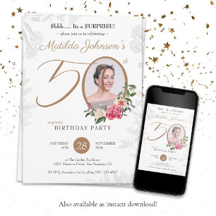Floral Photo Surprise 50ste verjaardag Kaart