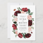 Floral Photo Wedding Burgundy and Blush Waterverf Kaart (Voorkant)