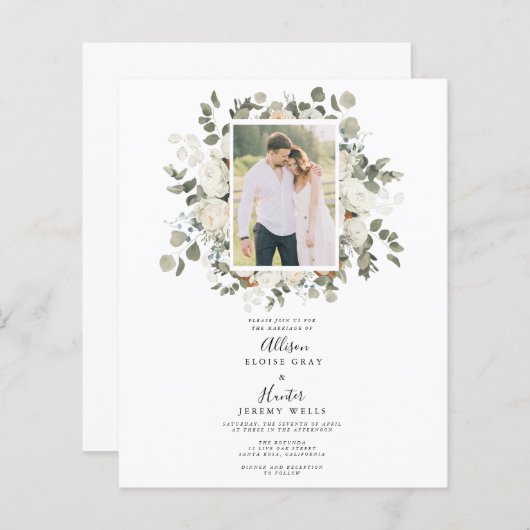 Floral Photo Wedding Invitation (Voorkant / Achterkant)