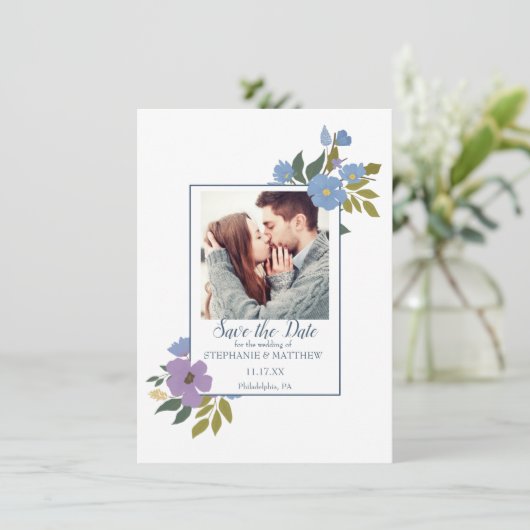 Floral Photo Wedding Save the Date Kaart (Staand voorkant)