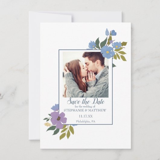 Floral Photo Wedding Save the Date Kaart (Voorkant)