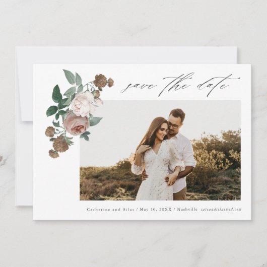  Floral Photo Wedding Save the Date Kaart (Voorkant)