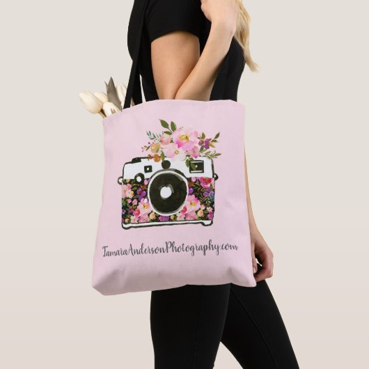 Floral Photography Business Company Name Camera Tote Bag (Dichtbij)