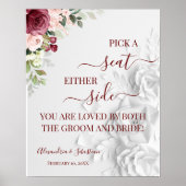Floral Pick A Seat Beide Side Wedding Sign Poster (Voorkant)